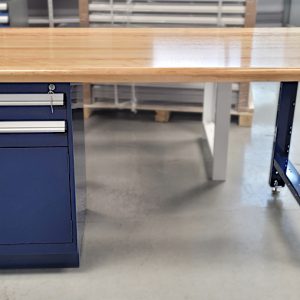 TAB603034-show table de travail bleue bois lamellé cabinet rangement acier peint Pedlex Rousseau promotion liquidation