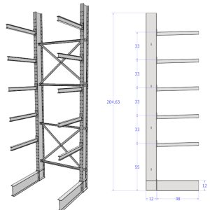 PAF2C1750 cantilever racking porte-à-faux 2 colonnes x5 bras promotion liquidation Pedlex clearance discount